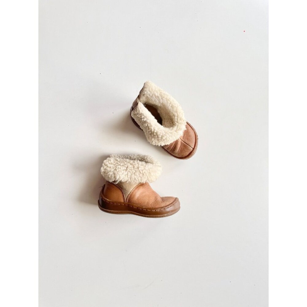 Baby POM D'API Brown Leather Shearling Trim Boots, Size 22